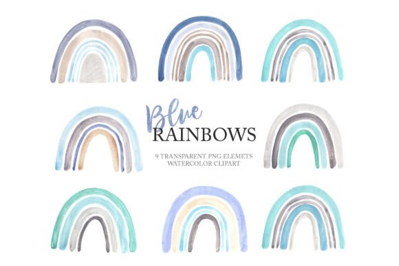 Download Watercolor Blue Baby Boy Rainbow Clipart - Premium Bundle