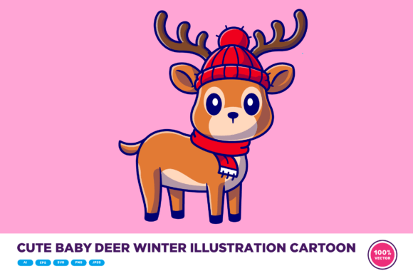 Download Cute Baby Deer Winter Illustration - Winter illustration Collection