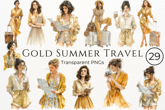 Download Gold Summer Travel Watercolor Clipart - Travel watercolor clipart Collection