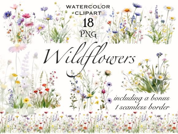 Download Wildflower Meadow Watercolor Clipart - Wild Collection