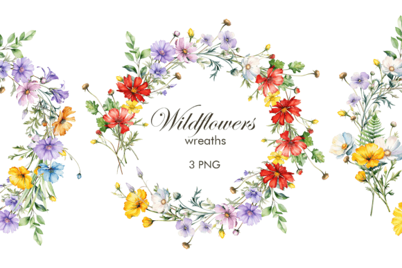 Download Wildflowers Frames. Watercolor Wreath - Wild Collection