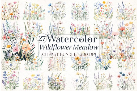 Download Wildflower Meadow Watercolor Clipart - Wild Collection