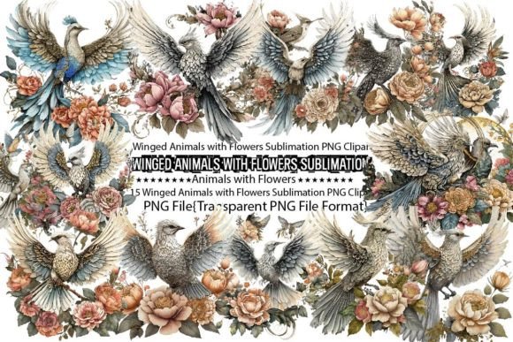 Download Winged Animals with Flowers Sublimation - Sublimation Collection