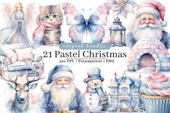 Download Pastel Christmas Watercolor Clipart - Pastel christmas Collection