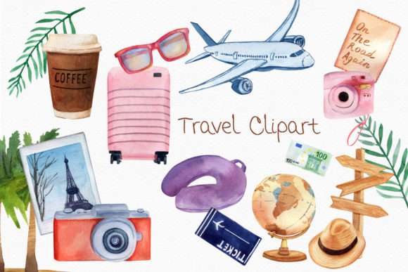 Download Travel Watercolor Clipart Suitcase Globe - Travel watercolor clipart Collection