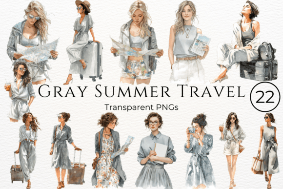 Download Gray Summer Travel Watercolor Clipart - Travel watercolor clipart Collection