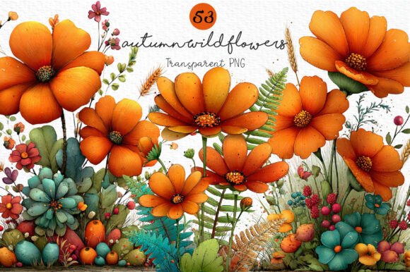 Download Whimsical Autumn Wildflowers Clipart PNG - Wild Collection