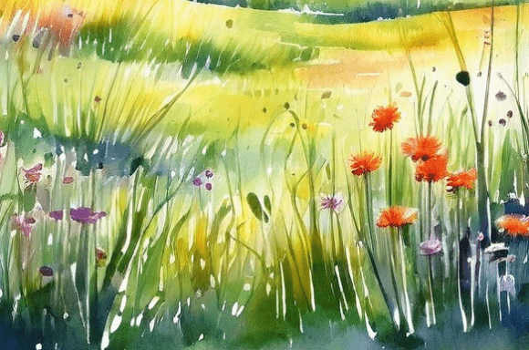Download Watercolor Wildflower Meadow Landscape - Wild Collection